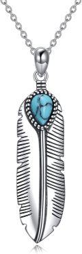 wholesale 925 Sterling Silver Turquoise Feather Pendant Necklace Boho s for Her-0-0