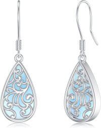 wholesale 925 Sterling Silver Teardrop Moonstone Filigree Drop Earrings for Women-Filigree