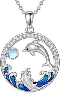 wholesale 925 Sterling Silver Ocean Wave Dolphin Pendant Necklace for Women Girls Surfer Gifts-Dolphin