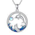 wholesale 925 Sterling Silver Dolphin Moonstone Ocean Wave Pendant Necklace For Women-0-0