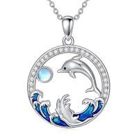 wholesale 925 Sterling Silver Dolphin Moonstone Ocean Wave Pendant Necklace For Women-Dolphin