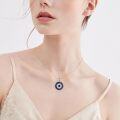 wholesale 925 Sterling Silver Evil Eye Pendant Necklace for Women with Blue Sapphire and Black CZ Amulet Gift-0-3