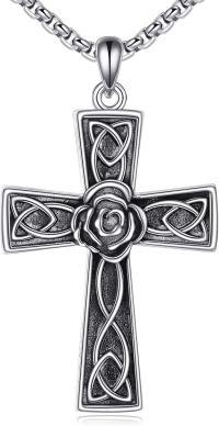 wholesale 925 Sterling Silver Celtic Knot Rose Pendant Necklaces for Men & Women-Cross C