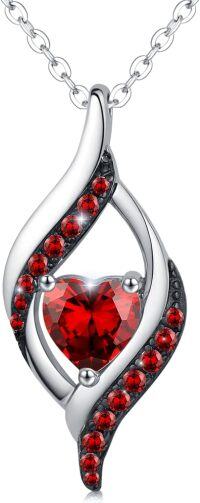 wholesale Platinum Plated 925 Sterling Silver Birthstone Necklace Heart Pendant Gift for Women-January-Garnet