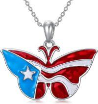 wholesale 925 Sterling Silver Puerto Rican Flag Butterfly Coqui Frog Necklace for Women Men s USA Made 925 Sterling SIlver Chain Length Adjustable from 46cm to 73cm (18 - 29)-Style B