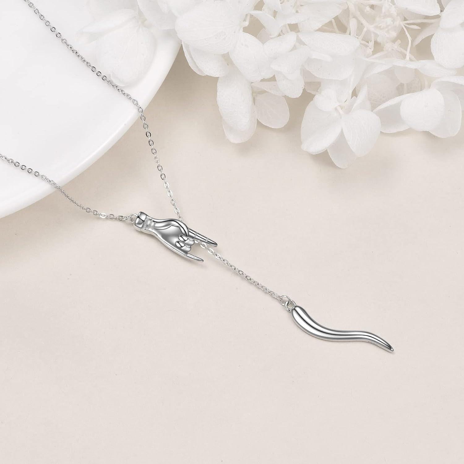 wholesale 925 Sterling Silver Cornicello Italian Horn Pendant Necklaces for Women Men Protection  45cm Chain Length-0-1