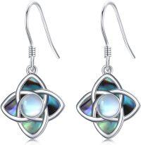 wholesale 925 Sterling Silver Celtic Knot Moonstone & Abalone Shell Drop Earrings for Women Irish s-Abalone & Moonstone