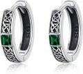 wholesale 925 Sterling Silver Green Stone Celtic Knot Huggie Hoop Earrings for Women and Men-0-0