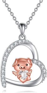 wholesale 925 Sterling Silver Pig Heart Charm Pendant Necklace s for Women Girls Kids-pig