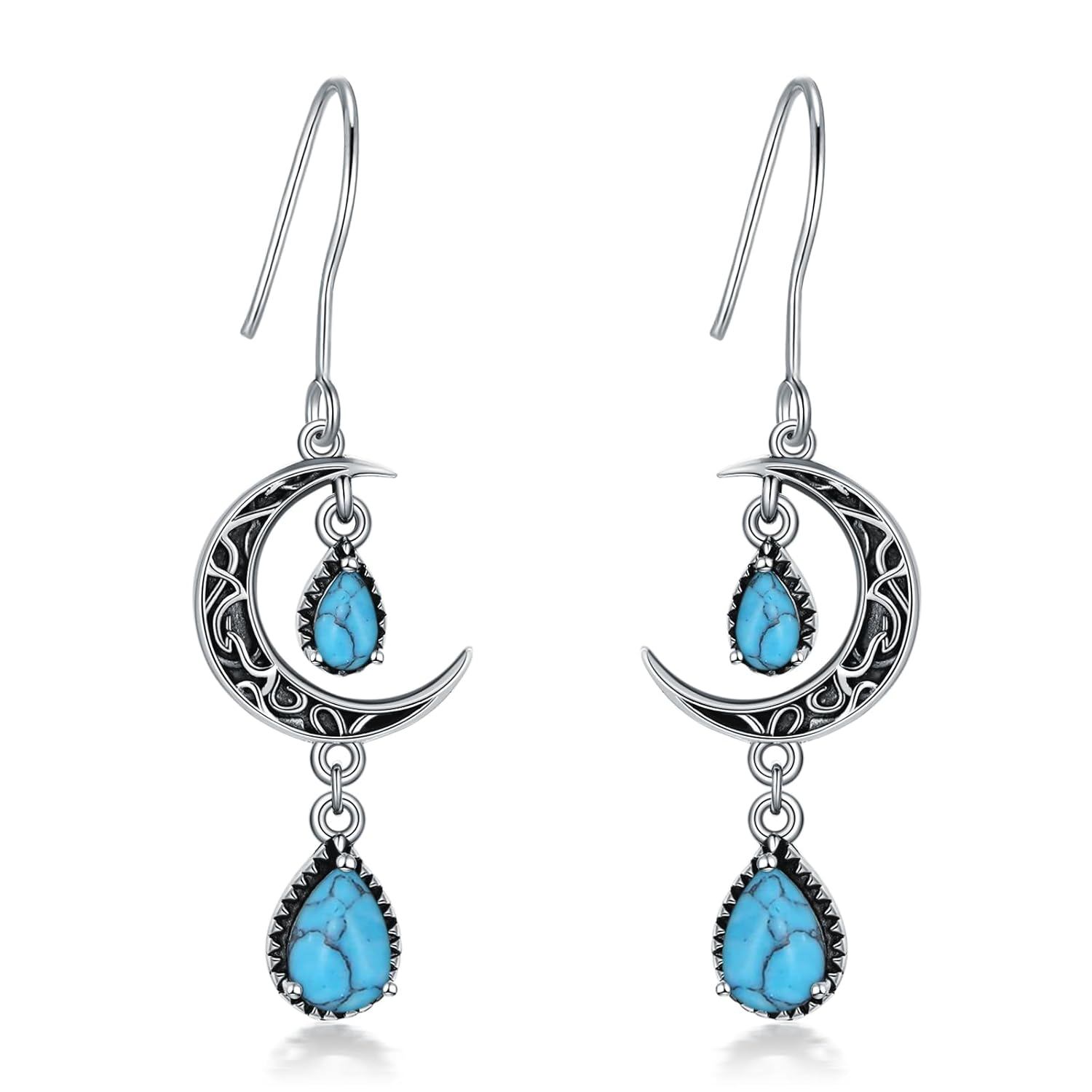 Crescent Moon Earrings with Garnet Accents