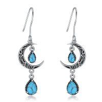 wholesale 925 Sterling Silver Crescent Moon Drop Earrings with Garnet and Red Crystal Accents-Turquoise