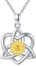 wholesale 925 Sterling Silver Heart-Shaped Celtic Knot Cross with Yellow Sunflower Pendant Necklace for Women's s-0-0