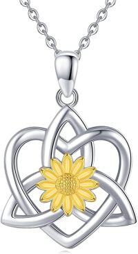 wholesale 925 Sterling Silver Heart-Shaped Celtic Knot Cross with Yellow Sunflower Pendant Necklace for Women's s-Trinity Knot