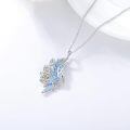 wholesale 925 Sterling Silver White Gold Plated Blue Enamel Hummingbird Flower Pendant Necklace-0-3
