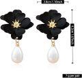 wholesale Pearl Bohemian Flower Earrings - Black Petal Studs with White Pearls for Women-0-4