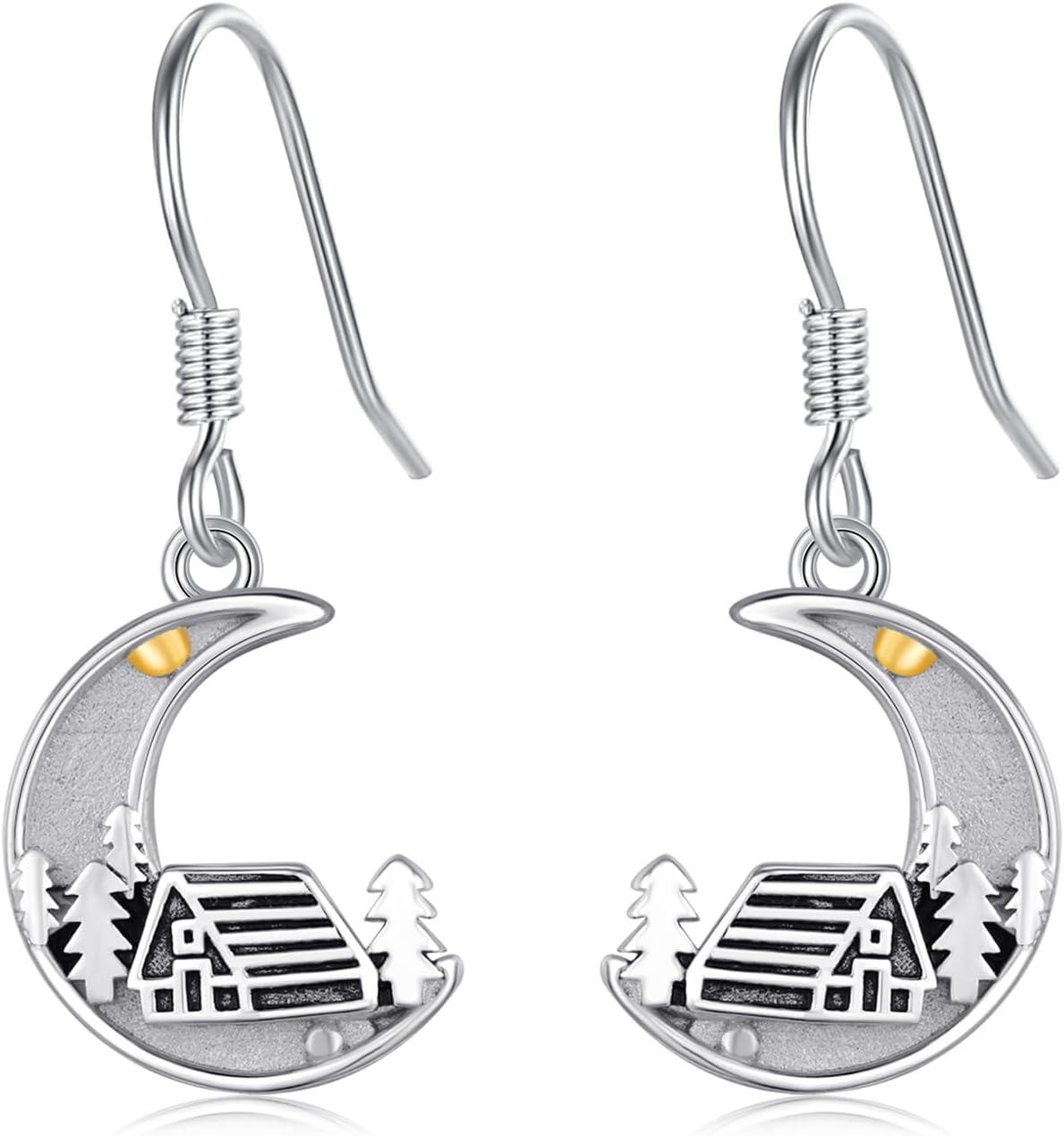 Sterling Silver Abalone Mountain Earrings for Women Nature Dangle Jewelry Gifts-E-Moon Mountain