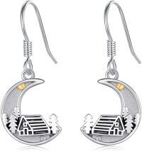 wholesale 925 Sterling Silver Moon & Cabin Design Drop Earrings - Nature Inspired  for Her-E-Moon Mountain