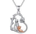 wholesale 925 Sterling Silver and Rose Gold Plated Cat & Squirrel Love Heart Pendant Necklace for Women Girls - 43cm Chain Length-0-0