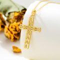 wholesale 14K Gold Floral Cross Pendant Necklace with Chain for Women - 28 Length-0-2