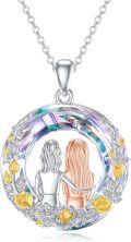 wholesale 925 Sterling Silver Round Crystal Mother Daughter Pendant Necklaces with Gold Plated Roses and Leaves s for Mom Wife Sisters-0-0