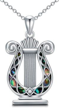 wholesale 925 Sterling Silver with Abalone Shell Lyre Necklace Apollo Music Greek Mythology Jewelry Gift for Women-Abalone Shell