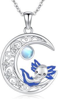 wholesale 925 Sterling Silver Blue Moonstone Axolotl Pendant Necklace - Cute Animal s for Women-Blue