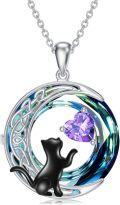 wholesale TOUPOP Cat Gifts For Cats Lovers 925 Sterling Silver Black Cat Necklace Celtic Moon Birthstone Jewelry For Women Christmas Birthday Gifts For Her -0-0