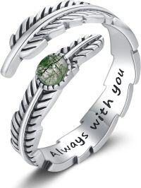 wholesale 925 Sterling Silver Turquoise Moss Agate Feather Adjustable Western Thumb Ring Vintage Jewelry Gift-Always with you-Agate