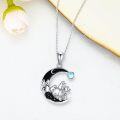 wholesale 925 Sterling Silver Moon Bear Family Necklace with Black Onyx and Blue Topaz Gemstone Pendant for Women Girls Gifts 48cm Chain Length-0-16
