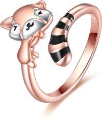 wholesale 925 Sterling Silver Urone Turtle Butterfly Dragonfly Axolotl Cat Adjustable Open Ring for Women Jewelry Gift-red panda