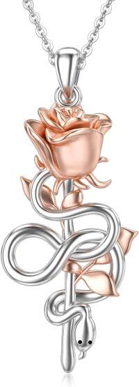 wholesale 925 Sterling Silver Snake & Rose Flower Pendant Necklaces Gifts for Women Girls-snake rose necklace