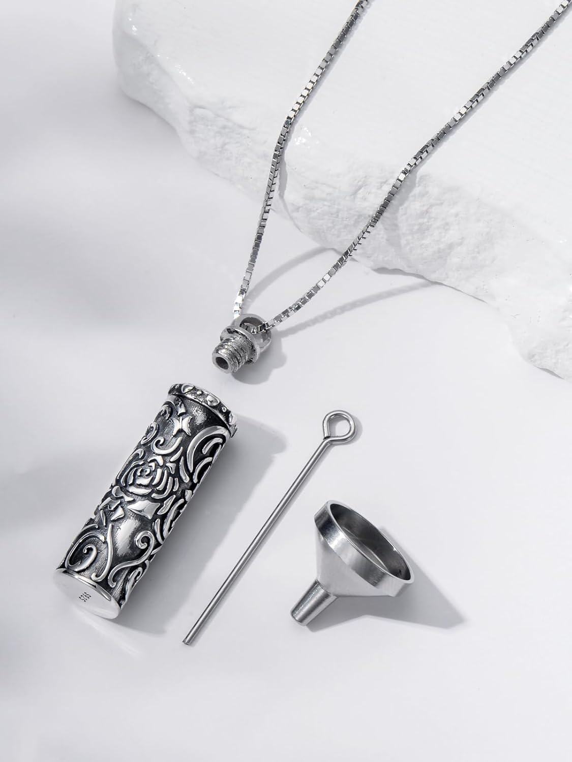Sterling Silver Retro Hummingbird Rose Sunflower Urn Pendant Necklace-0-3