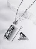wholesale 925 Sterling Silver Vintage Floral Cylinder Cremation Jewelry Keepsake Urn Locket Necklace-0-2