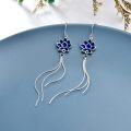 wholesale 925 Sterling Silver Lotus Flower Drop Earrings with Blue Enamel and Chain for Women's Fashion -0-4