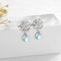 wholesale 925 Sterling Silver Clover-Shaped Moonstone & Turquoise Hypoallergenic Drop Earrings-0-2