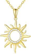 wholesale 14K Gold Cubic Zirconia Sun Pendant Necklace for Women - 16 Chain-0-0