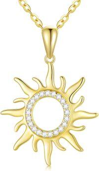 wholesale 14K Gold Cubic Zirconia Sun Pendant Necklace for Women - 16 Chain-14K Yellow Gold
