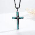 wholesale 925 Sterling Silver Black Plated Blue Stone Inlay Cross Pendant Necklaces for Men Christian Gifts-0-4