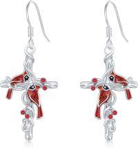wholesale 925 Sterling Silver Red Cardinal Cross Dangle Earrings - Hypoallergenic Memorial Jewelry for Women-D-Cardinal Dangle Earrings