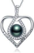 wholesale Black Pearl Heart Pendant Necklace Sterling Silver Heart Black Freshwater Pearl Pendant Necklace Anniversary Jewelry Christmas Birthday Valentine Gifts For Women Wife Her Mom -0-0