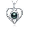 TOUPOP Sterling Silver Black Freshwater Pearl Heart Pendant Necklace-0-0