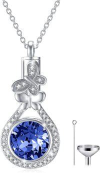 wholesale Sterling Silver Austrian Crystal Butterfly Urn Necklace for Ashes-09-Sep. Sapphire