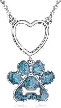 wholesale 925 Sterling Silver Turquoise Heart & Paw Print Pendant Necklace for Dog Lovers-Paw prints
