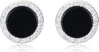wholesale 925 Sterling Silver Black Onyx Braided Round Stud Earrings Hypoallergenic for Men & Women-D