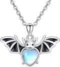 wholesale 925 Sterling Silver Heart-Shaped Moonstone Bat Pendant Necklace for Women Girls  48cm Chain Length-0-0