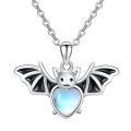 wholesale 925 Sterling Silver Heart-Shaped Moonstone Bat Pendant Necklace for Women Girls  48cm Chain Length-0-0