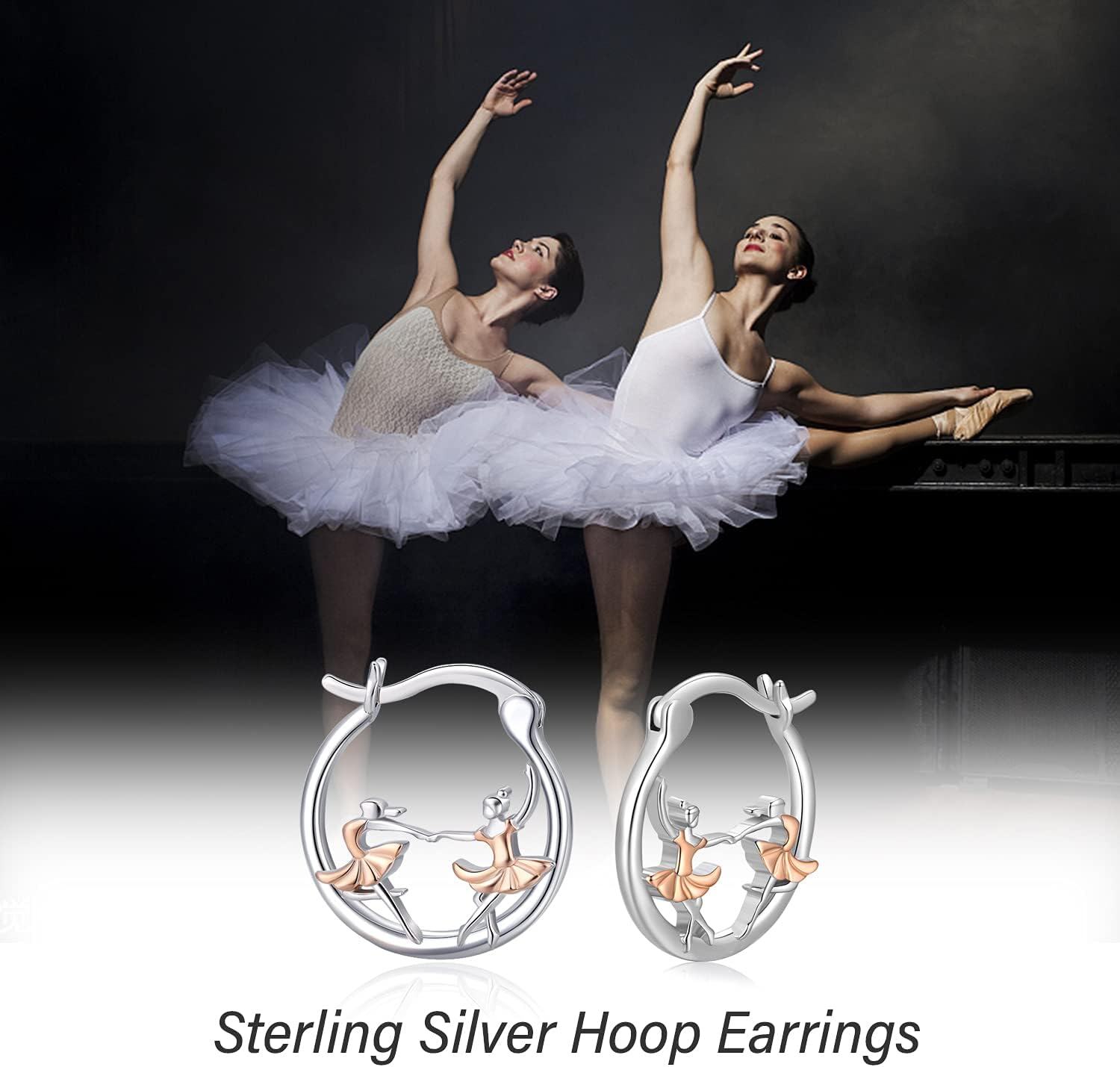 925 Sterling Silver Rose Gold Ballet Dancer Ballerina Huggie Hoop Earrings for Sensitive Ears-0-5
