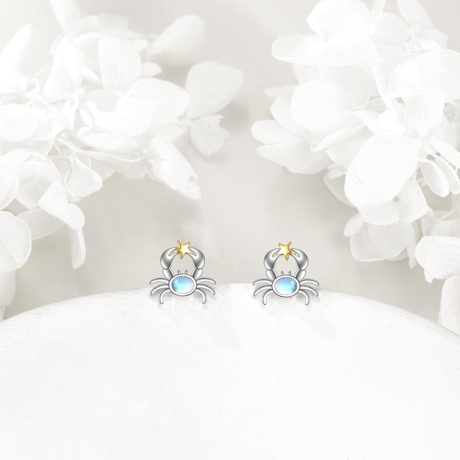 925 Sterling Silver Starfish Stud Earrings with Blue Stone and Gold Accents-0-4