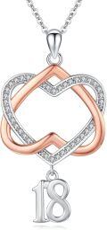 wholesale 925 Sterling Silver Double Heart with Number 18 Charm Pendant Necklace s for Women and Girls-0-0