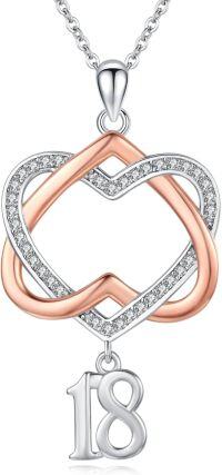 wholesale 925 Sterling Silver Double Heart with Number 18 Charm Pendant Necklace s for Women and Girls-18th